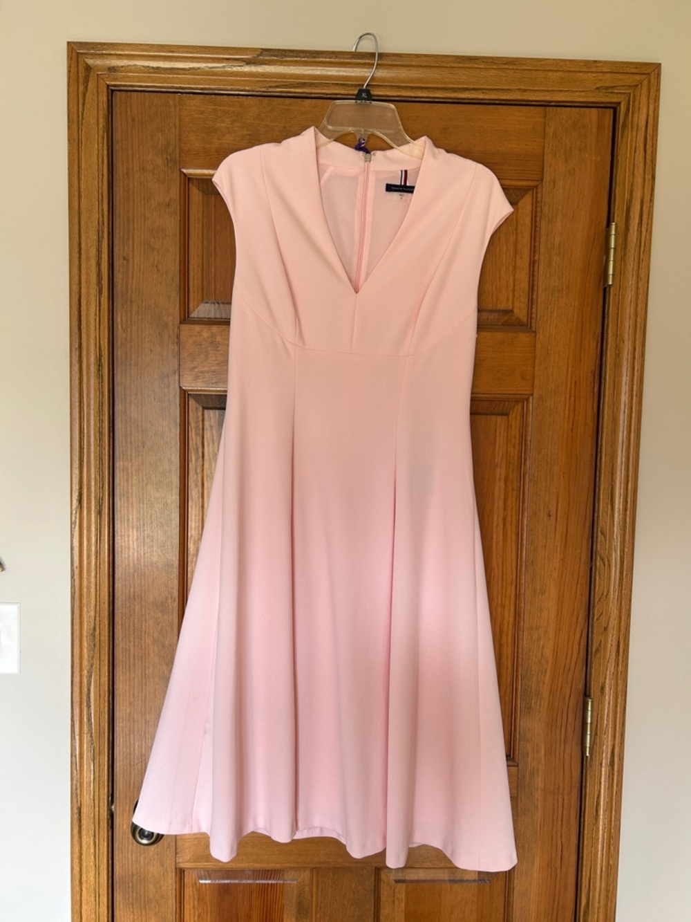 Tommy Hilfiger Pale Pink V-Neck Cap-Sleeve Midi Dress